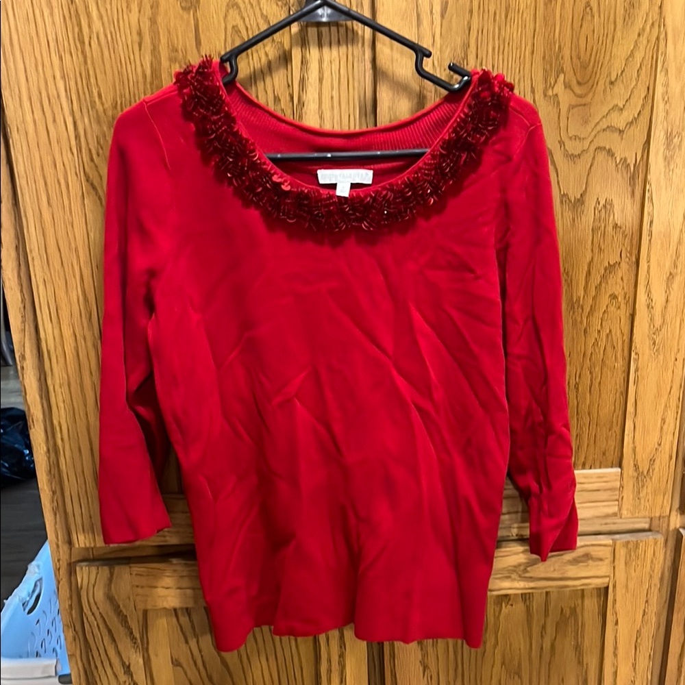 Talbots Red Embellished Blouse